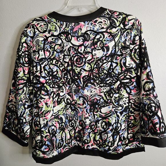 Theresa Renz Colorful Short Jacket Ribbon Embroidered Satin Trim Womens Sz L - Picture 3 of 13